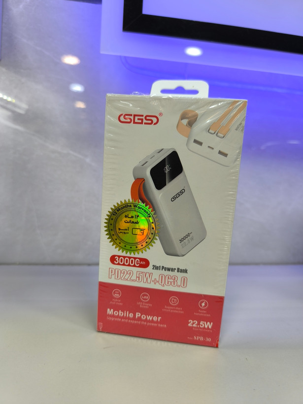 پاور بانک SGS مدل spb30 ، ظرفیت 30000هزار ، 22.5 وات