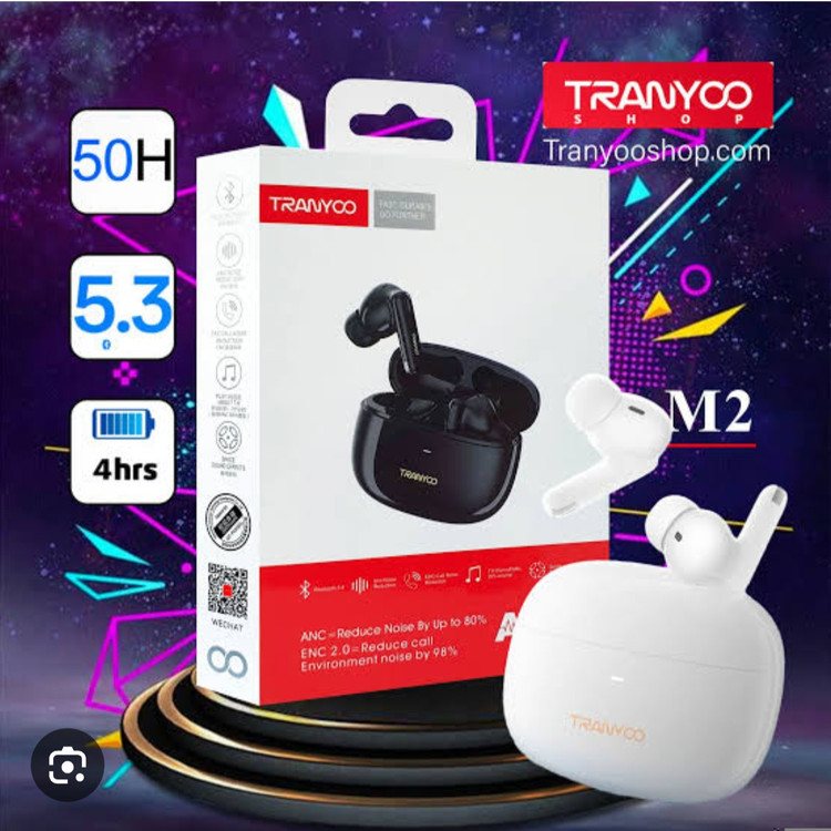 هندزفری بلوتوثی ترانیو مدل TM2 | ایرپاد بیسیم Tranyoo TM2 با ANC