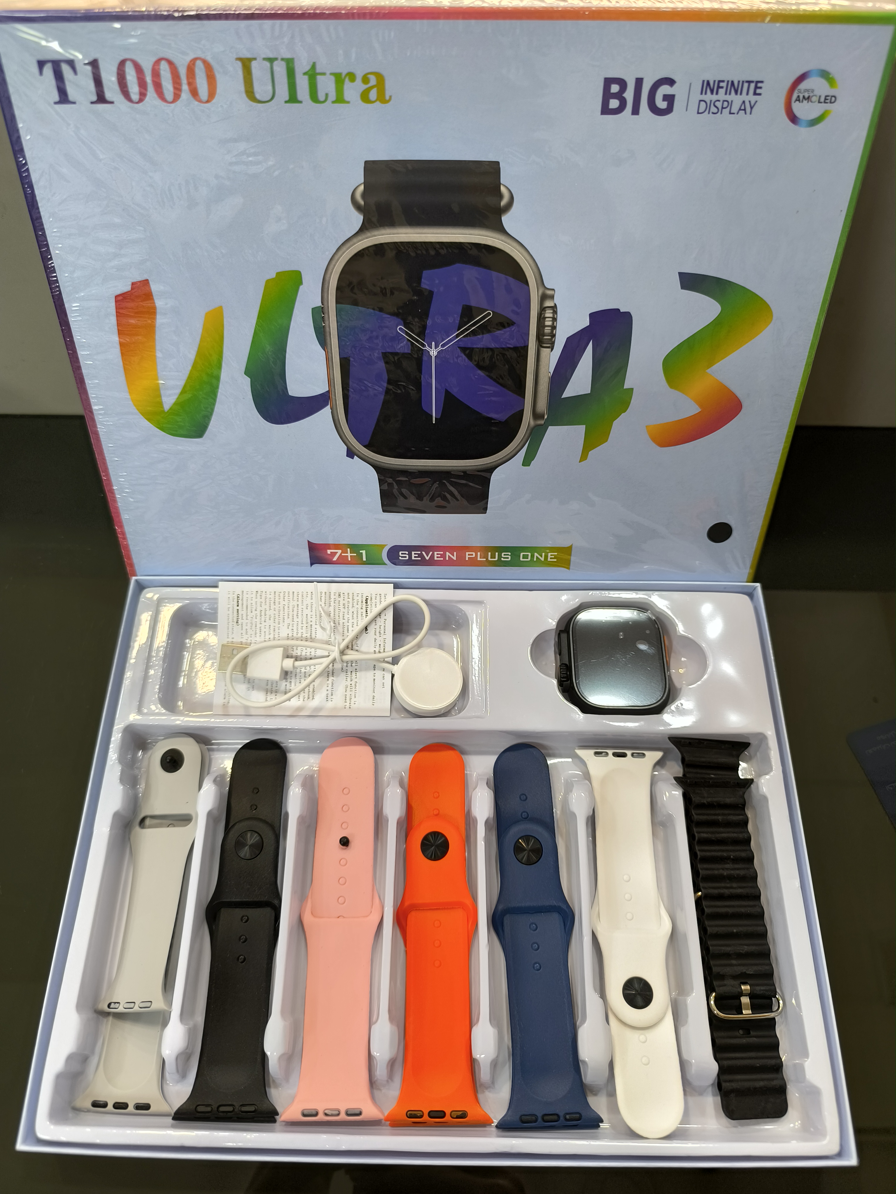 ساعت هوشمند T1000 Ultra V43 مدل 7+1 به همراه 7 بند قابل تعویض
