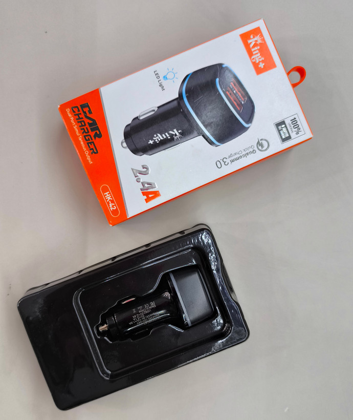 شارژر فندکی خودرو King+ مدل HK-42 دو پورت با قابلیت شارژ سریع QC 3.0