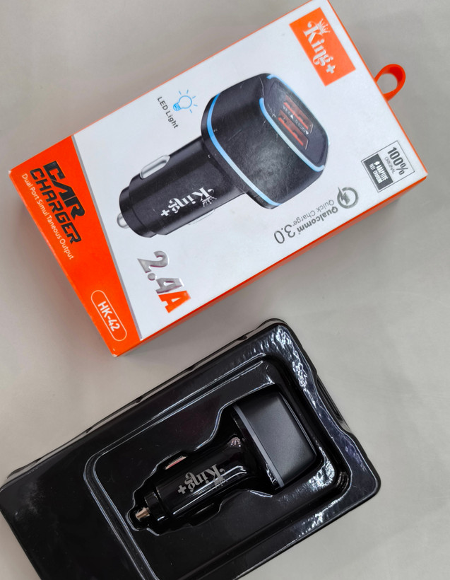 شارژر فندکی خودرو King+ مدل HK-42 دو پورت با قابلیت شارژ سریع QC 3.0