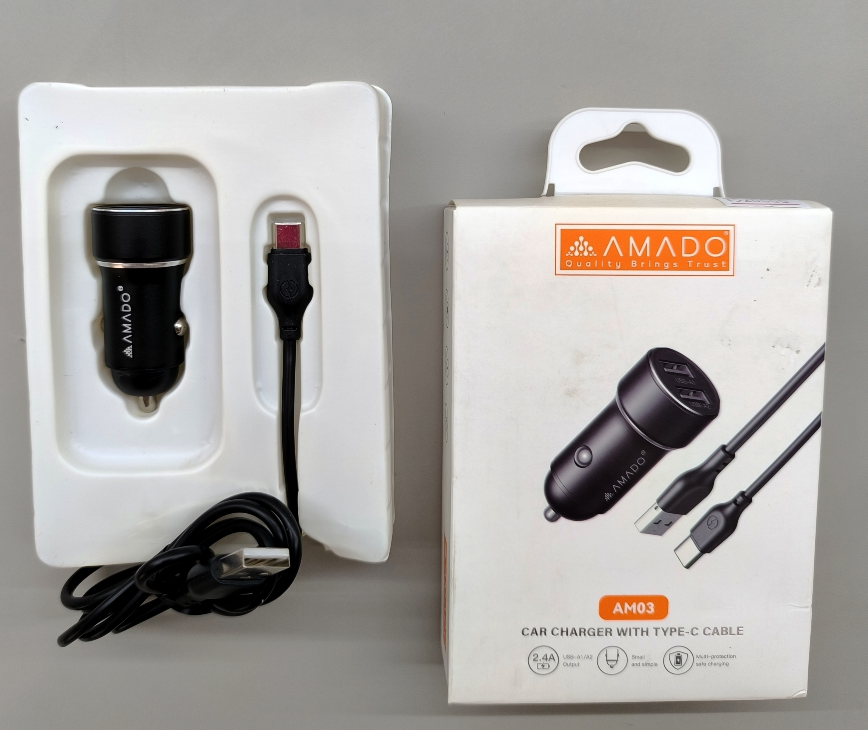 شارژر فندکی آمادو مدل AMADO AM03 به همراه کابل Type-C